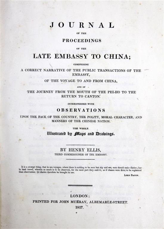 Ellis, Henry - Journal of The Proceedings of the Late Embassy to China, 1st edition,